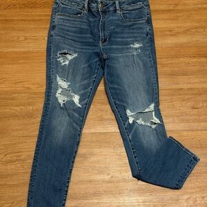American Eagle Outfitters Dark Blue Distressed Skinny Jeans